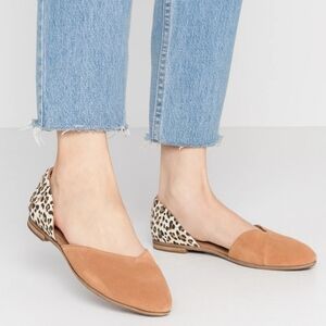 Toms Women's Julie D'Orsay Suede Flats Caramel Brown & Leopard Size 7